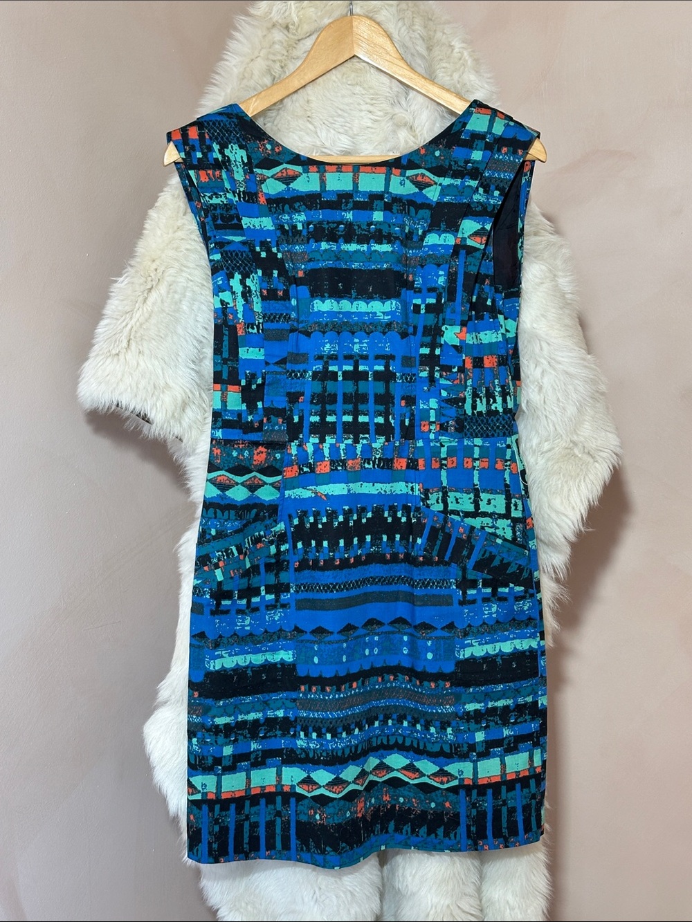 Plenty by Tracy Reese Blue & Teal Geometric Sleeveless Shift Dress